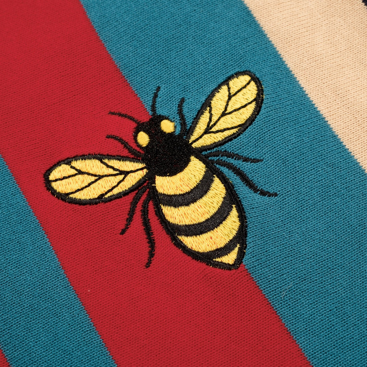Vintage Multicolor Striped Knit Polo for Men with Embroidered Bee