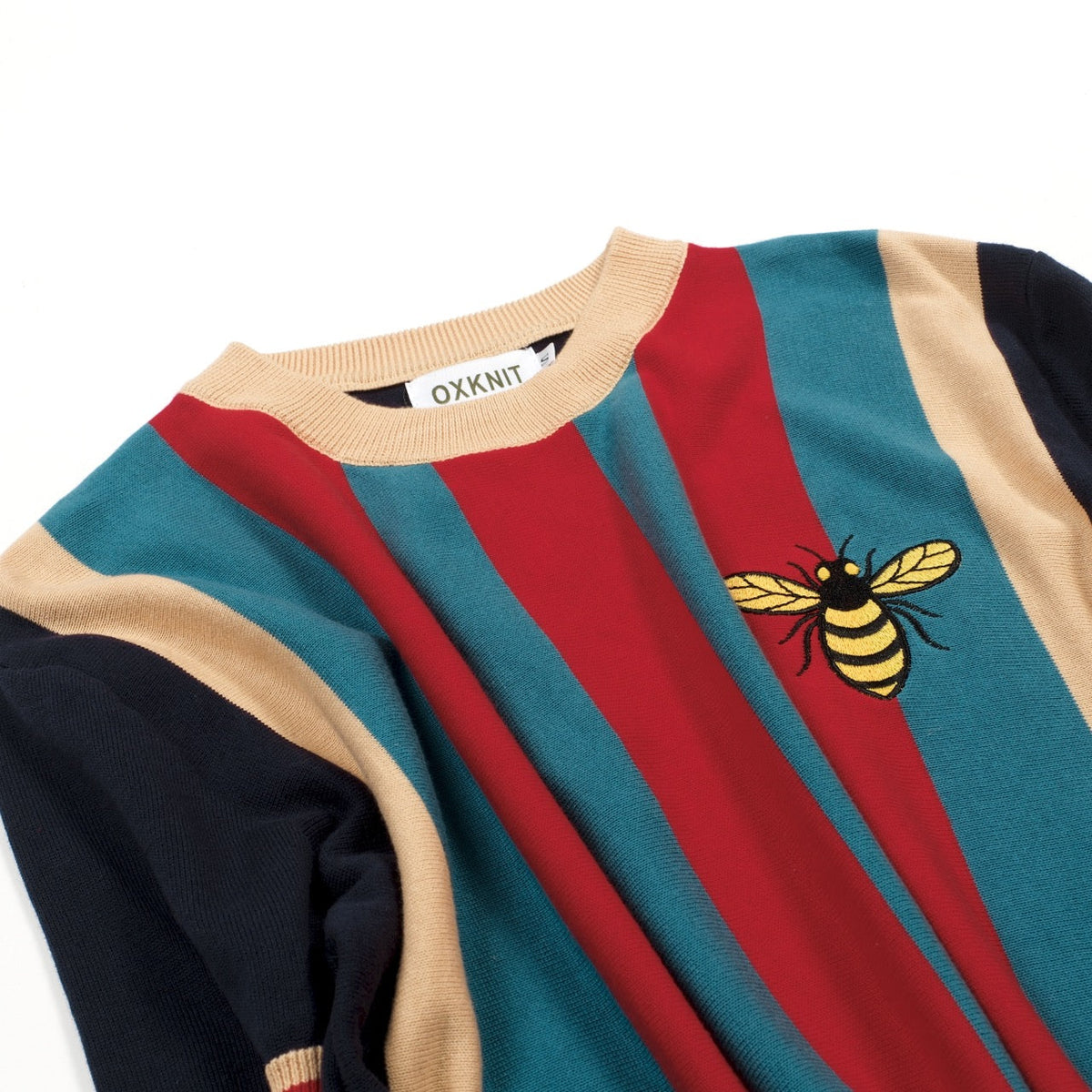 Vintage Multicolor Striped Knit Polo for Men with Embroidered Bee