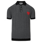 Pull en maille grise rétro minimaliste pour homme avec cœur brodé