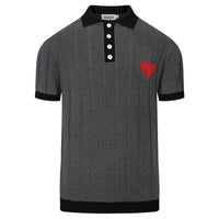 Pull en maille grise rétro minimaliste pour homme avec cœur brodé