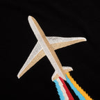 T-shirt noir classique en tricot pour homme avec broderie d'avion vintage