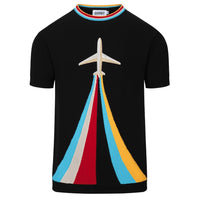 T-shirt noir classique en tricot pour homme avec broderie d'avion vintage