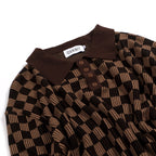 Pull en maille jacquard vintage marron café pour homme