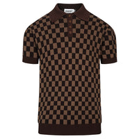 Pull en maille jacquard vintage marron café pour homme
