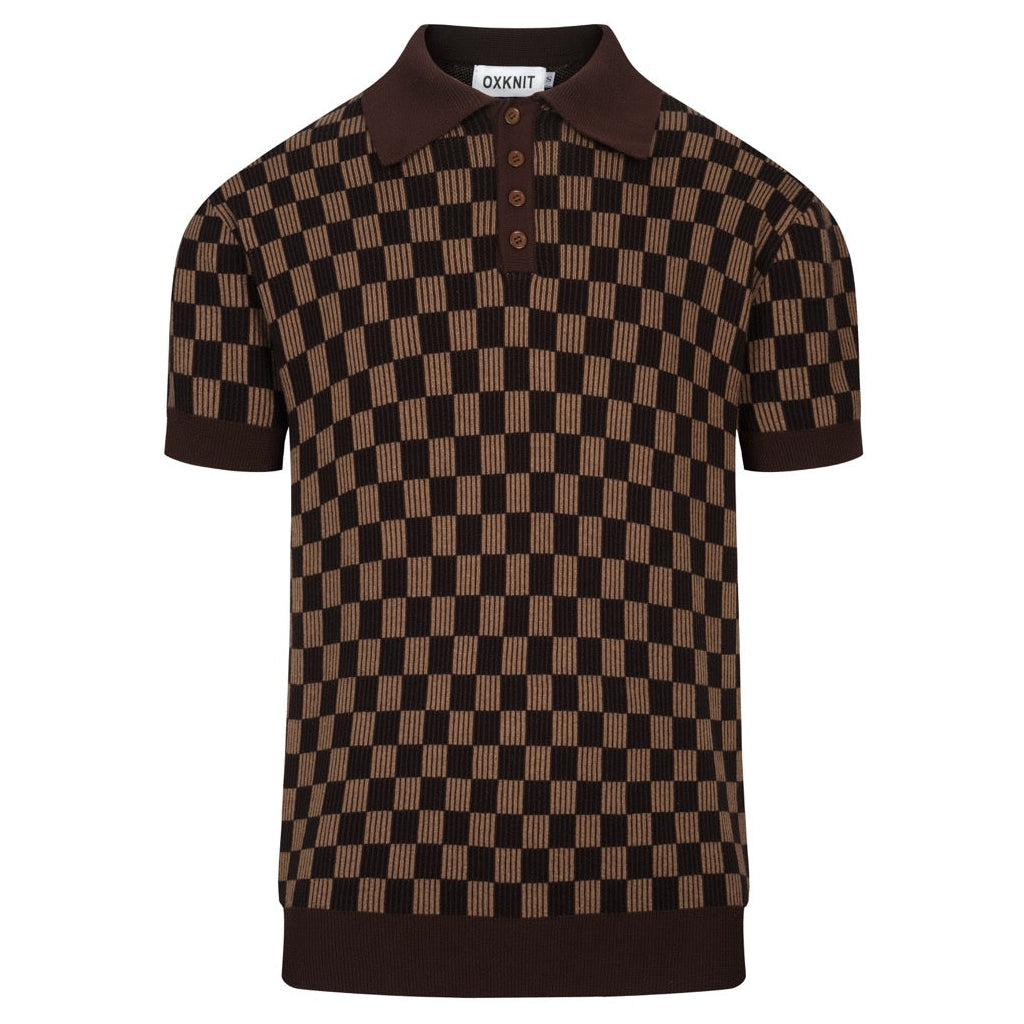 Pull en maille jacquard vintage marron café pour homme