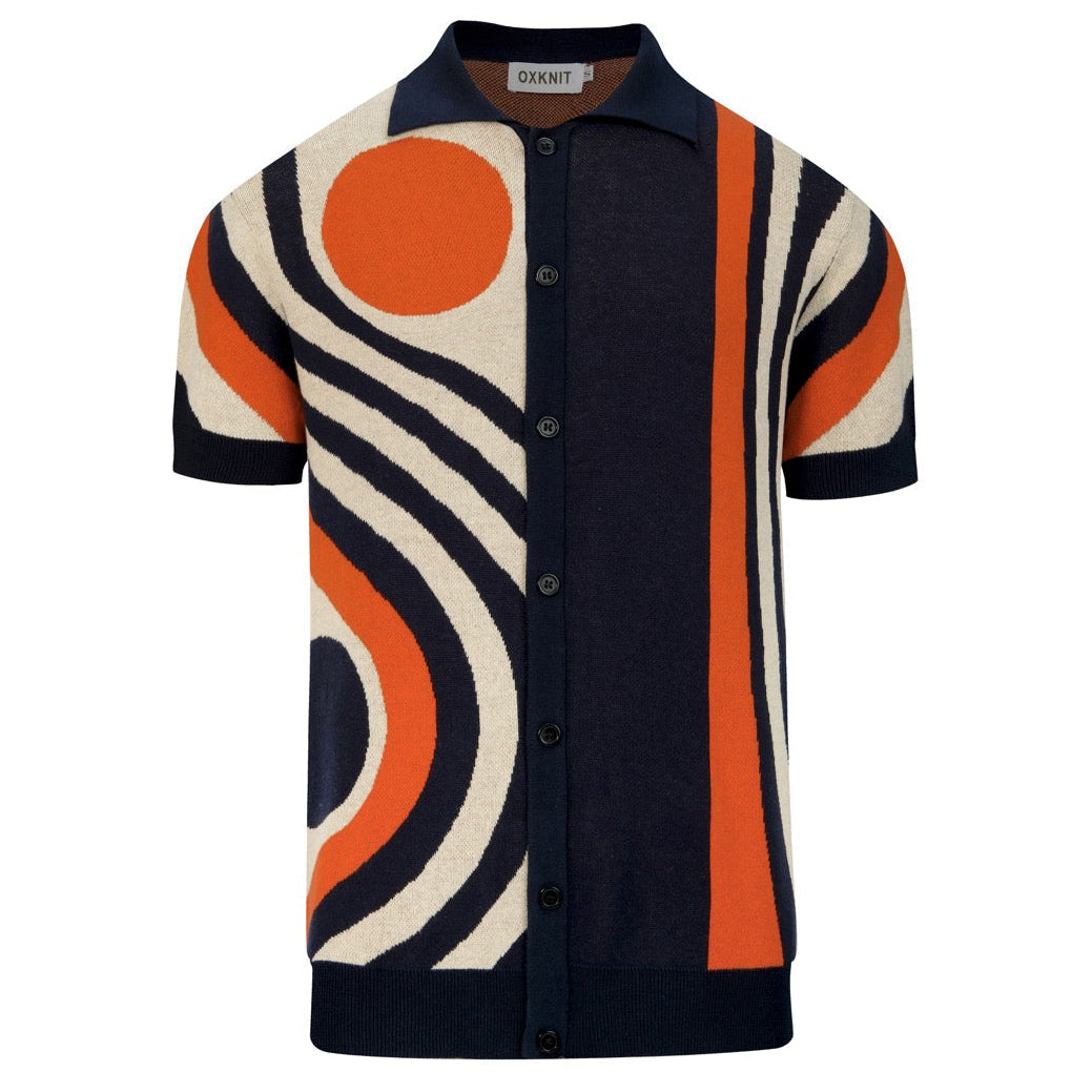 Cardigan rétro multicolore en maille jacquard pour homme des années 60