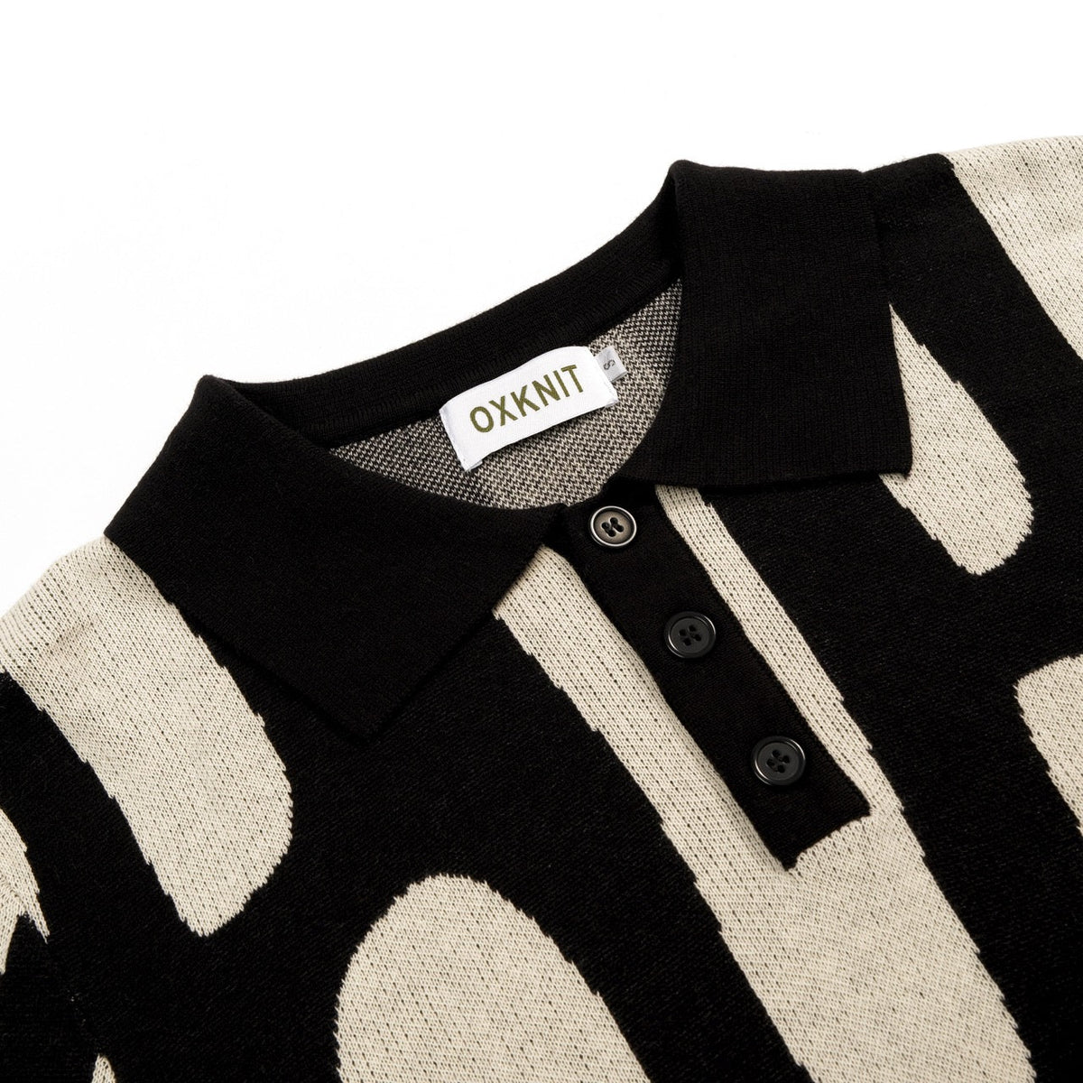 Classique Polo en Maille Jacquard Rétro pour Homme - Design Artistique Noir