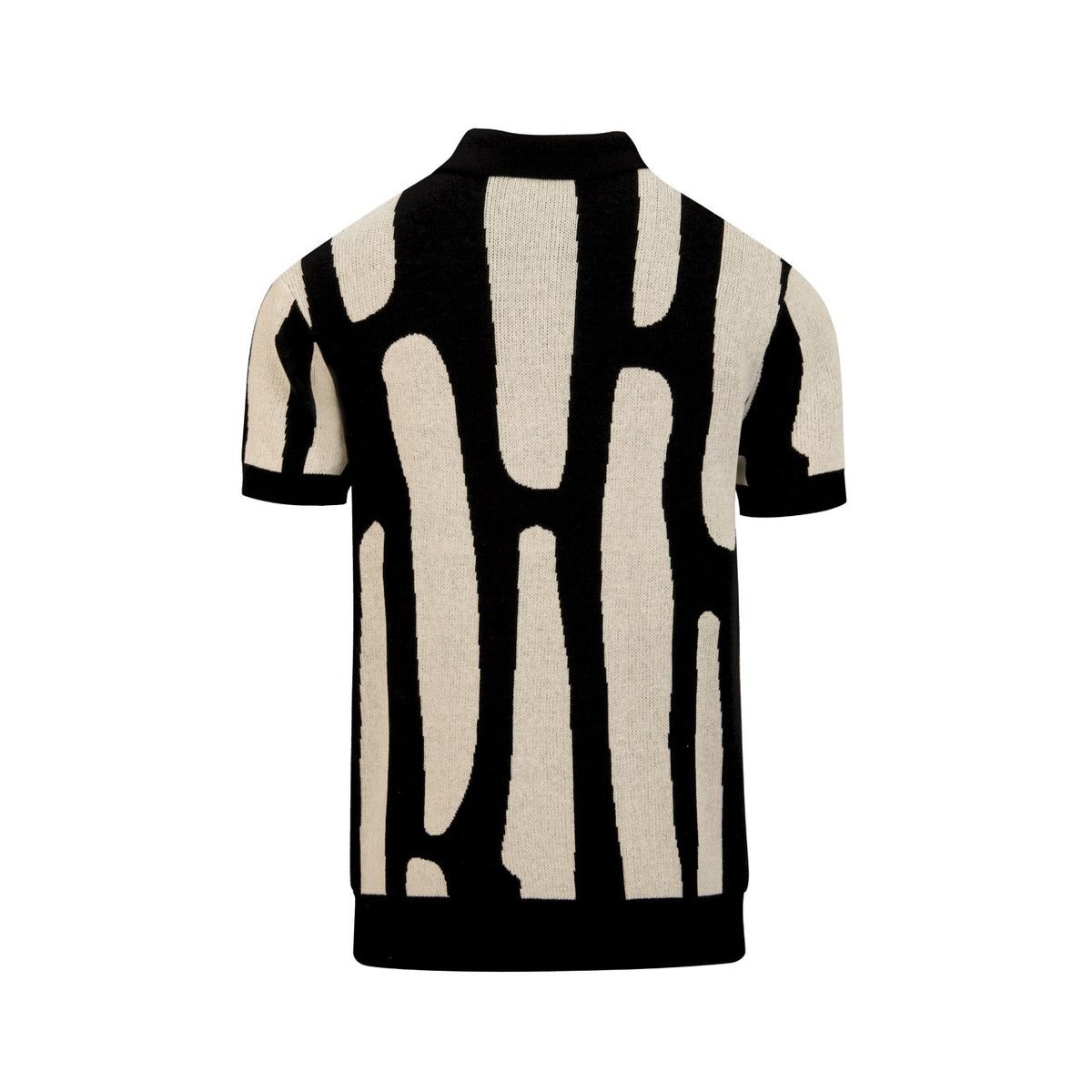 Classique Polo en Maille Jacquard Rétro pour Homme - Design Artistique Noir