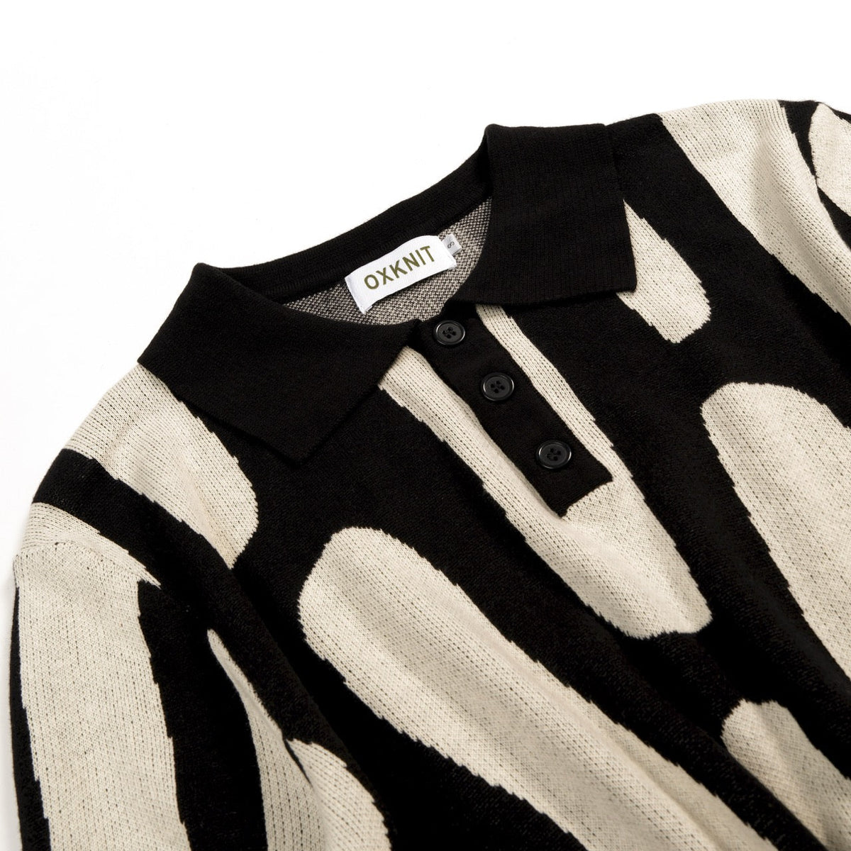 Classique Polo en Maille Jacquard Rétro pour Homme - Design Artistique Noir