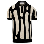 Classique Polo en Maille Jacquard Rétro pour Homme - Design Artistique Noir