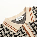 Cardigan vintage noir en maille jacquard à chevrons pour homme
