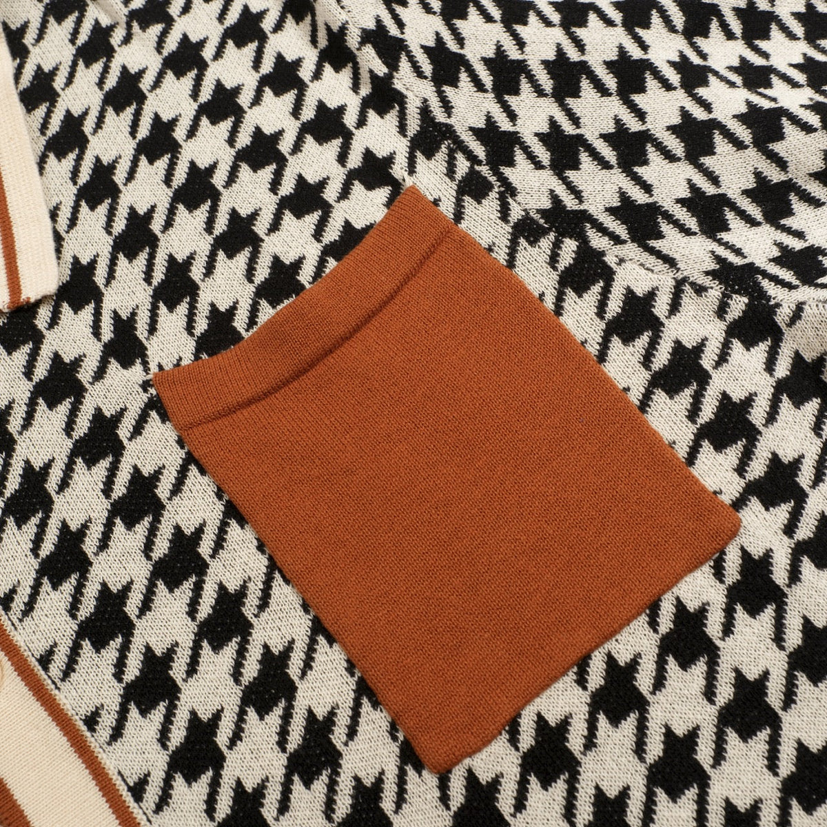 Cardigan vintage noir en maille jacquard à chevrons pour homme