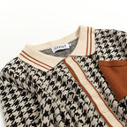 Cardigan vintage noir en maille jacquard à chevrons pour homme