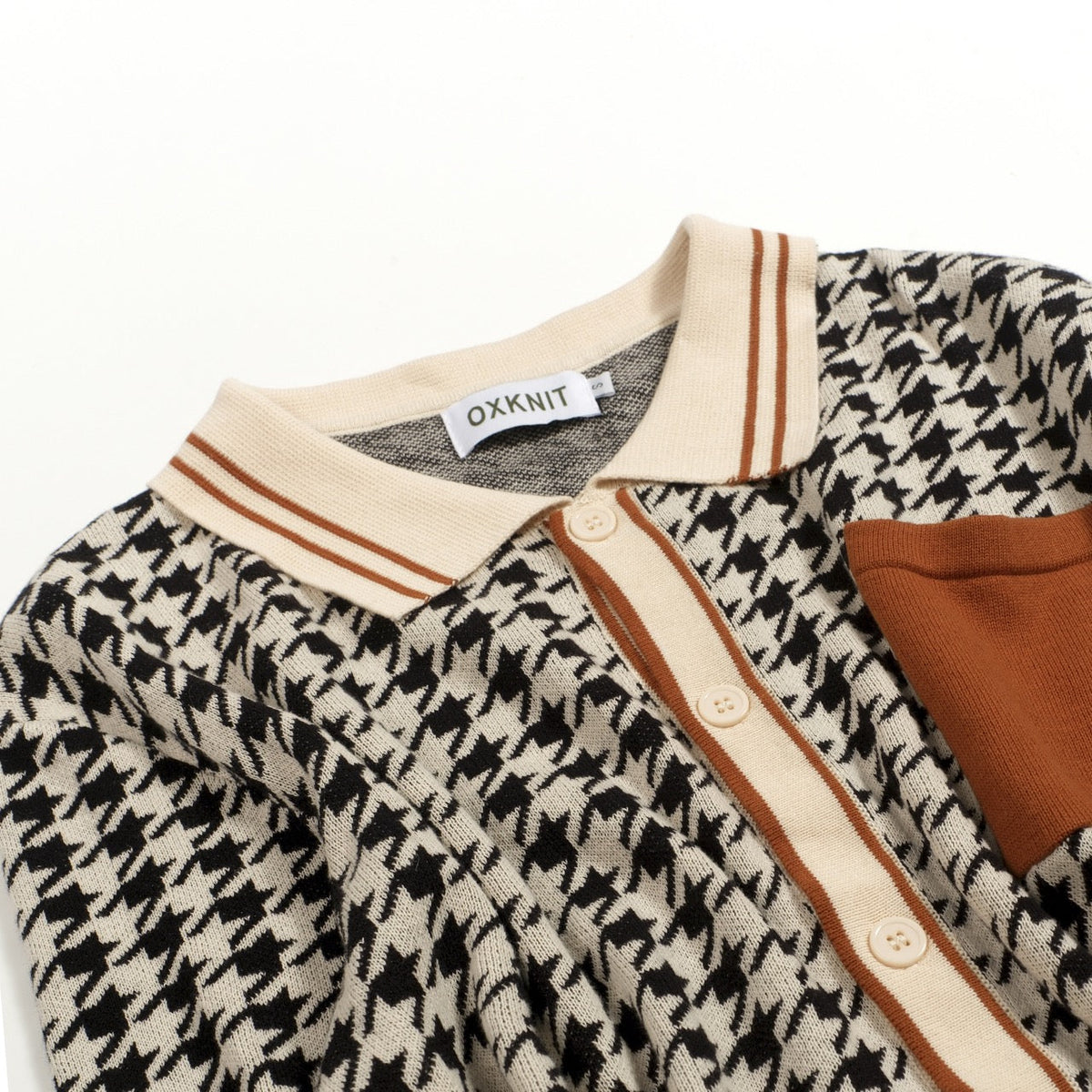 Cardigan vintage noir en maille jacquard à chevrons pour homme