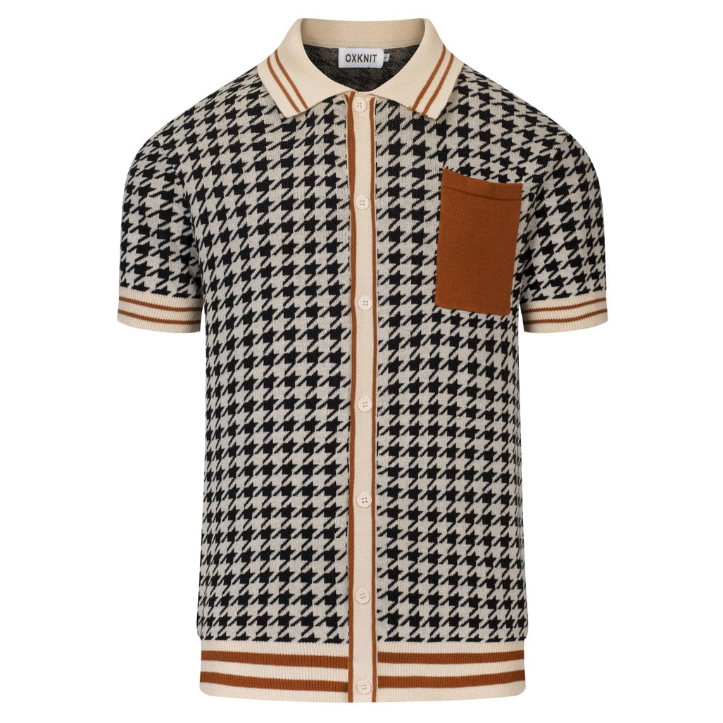 Cardigan vintage noir en maille jacquard à chevrons pour homme