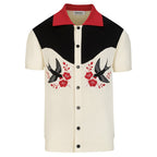 Cardigan Vintage Abricot pour Homme avec Broderie Artistique d'Oiseau