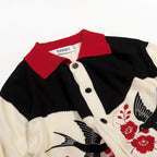 Cardigan Vintage Abricot pour Homme avec Broderie Artistique d'Oiseau