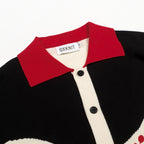 Cardigan Vintage Abricot pour Homme avec Broderie Artistique d'Oiseau