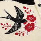 Cardigan Vintage Abricot pour Homme avec Broderie Artistique d'Oiseau