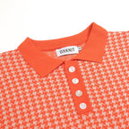 Pull en maille jacquard orange à motif pied-de-poule classique pour homme