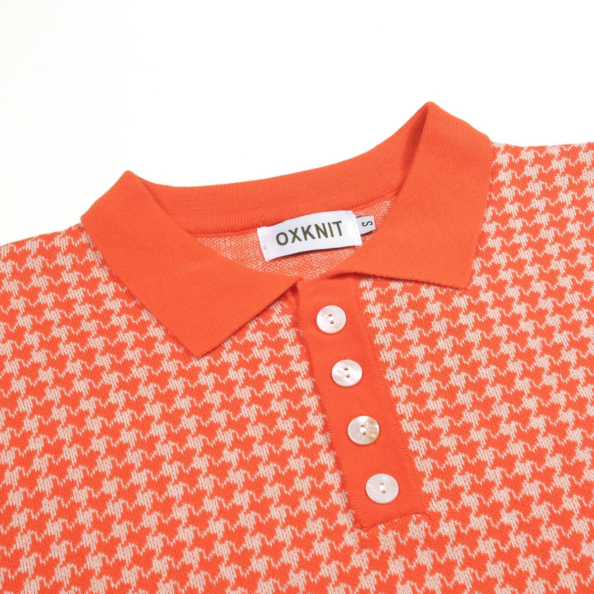 Pull en maille jacquard orange à motif pied-de-poule classique pour homme