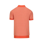 Pull en maille jacquard orange à motif pied-de-poule classique pour homme