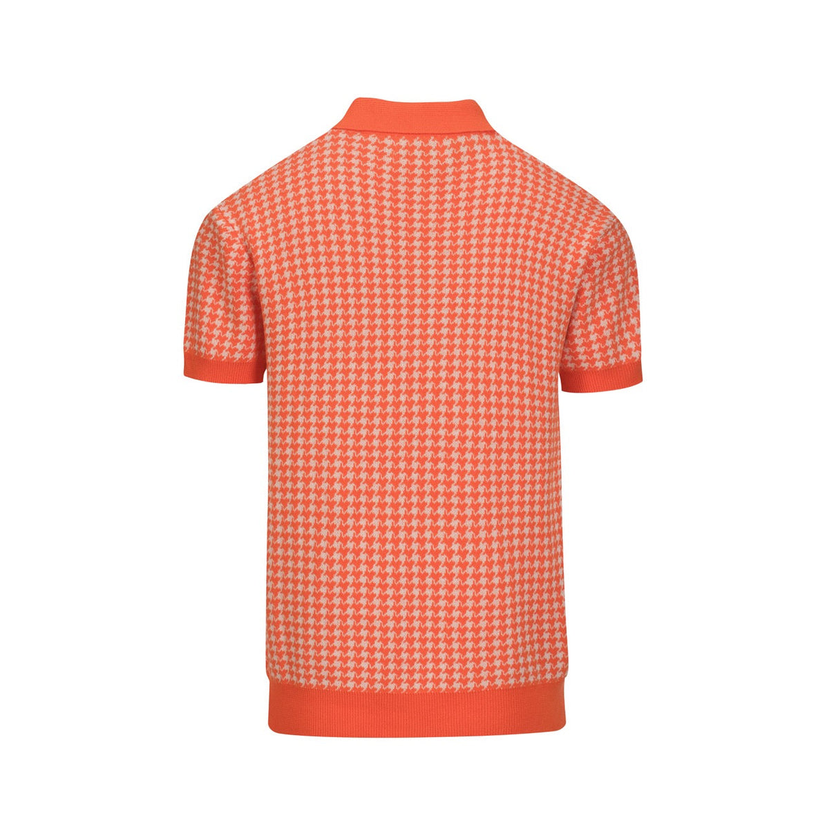 Pull en maille jacquard orange à motif pied-de-poule classique pour homme