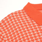 Pull en maille jacquard orange à motif pied-de-poule classique pour homme
