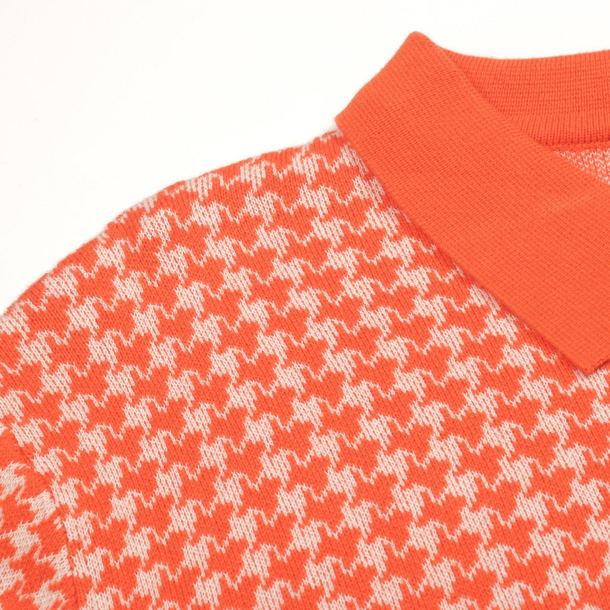 Pull en maille jacquard orange à motif pied-de-poule classique pour homme
