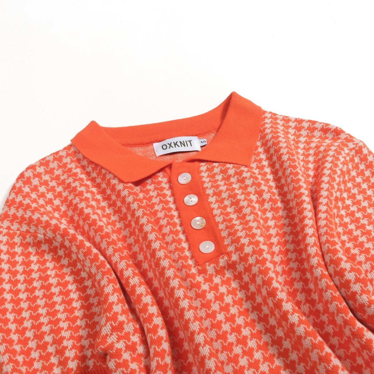 Pull en maille jacquard orange à motif pied-de-poule classique pour homme