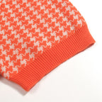 Pull en maille jacquard orange à motif pied-de-poule classique pour homme