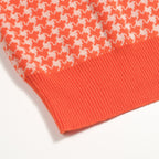 Pull en maille jacquard orange à motif pied-de-poule classique pour homme