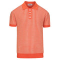 Pull en maille jacquard orange à motif pied-de-poule classique pour homme