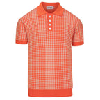 Pull en maille jacquard orange à motif pied-de-poule classique pour homme