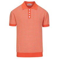Pull en maille jacquard orange à motif pied-de-poule classique pour homme