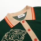Cardigan en jacquard vert rétro de luxe pour homme avec motif de tigre