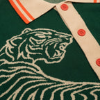 Cardigan en jacquard vert rétro de luxe pour homme avec motif de tigre