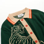 Cardigan en jacquard vert rétro de luxe pour homme avec motif de tigre