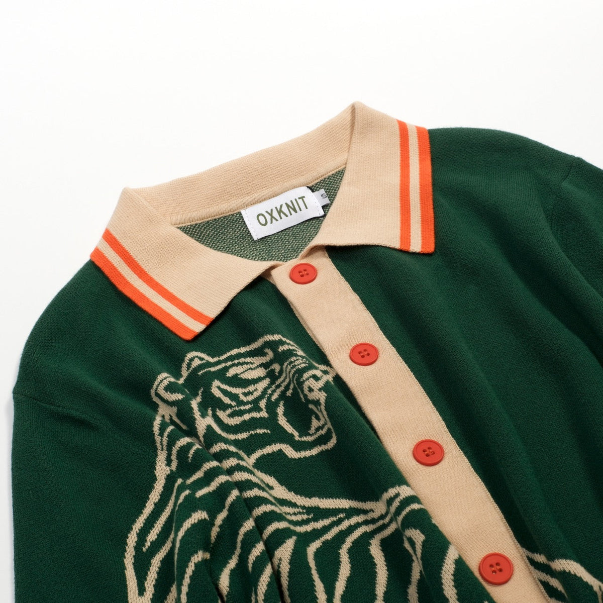 Cardigan en jacquard vert rétro de luxe pour homme avec motif de tigre