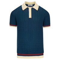 Pull bleu rétro en maille torsadée pour homme