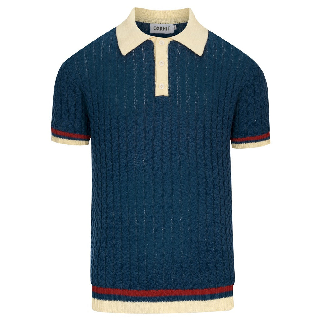 Pull bleu rétro en maille torsadée pour homme