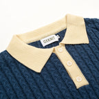 Pull bleu rétro en maille torsadée pour homme