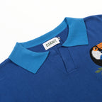 Pull Vintage Bleu pour Homme à Col en V, Tricoté avec Broderie Animale