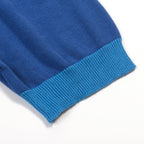 Pull Vintage Bleu pour Homme à Col en V, Tricoté avec Broderie Animale