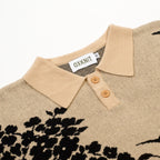 Pull rétro kaki pour homme avec motif d'oiseau et de plante