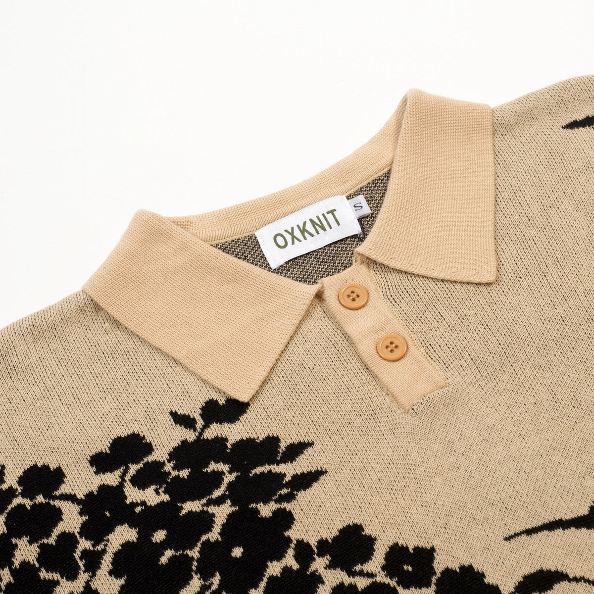 Pull rétro kaki pour homme avec motif d'oiseau et de plante