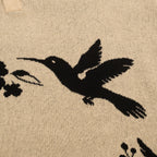 Pull rétro kaki pour homme avec motif d'oiseau et de plante