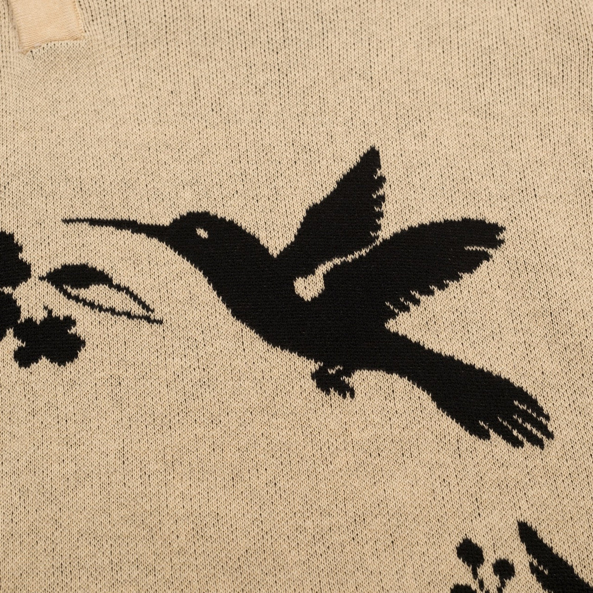 Pull rétro kaki pour homme avec motif d'oiseau et de plante