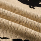 Pull rétro kaki pour homme avec motif d'oiseau et de plante