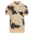 Pull rétro kaki pour homme avec motif d'oiseau et de plante
